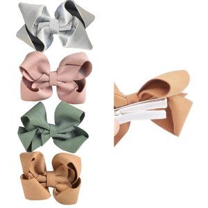 Set of 4 Faux Suede Bow Clips for Toddlers, Girls - Forest Color Combo